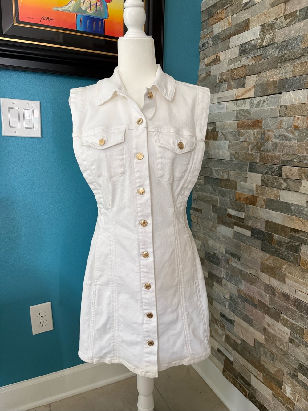 Michael Kors White Sleeveless Button-Front Denim Dress